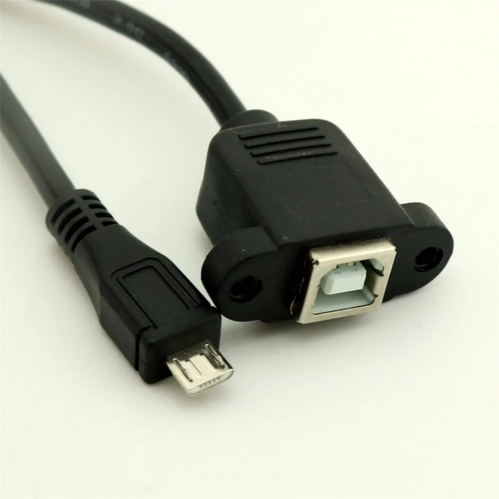 10 قطع الأسود usb 2.0 b أنثى المقبس لوحة جبل ل مايكرو usb 5 دبوس ذكر كابل الطابعة 1ft