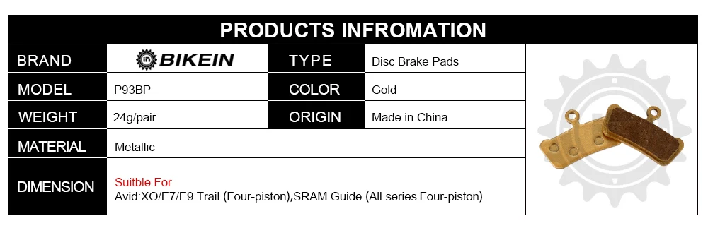 BIKEIN 2 Пары Горный велосипед металлический диск Тормозные колодки для SRAM руководство RSC/RS/R Avid XO E7 E9 Trail 4 Pistion, код, код R