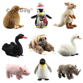 

9 Styles White Swan Three Toed Sloth Kiwi Plushy Simulated Stuffed Animal Cuddly Kangeroo Plush Toy Penguin 23-36cm Kids Gift