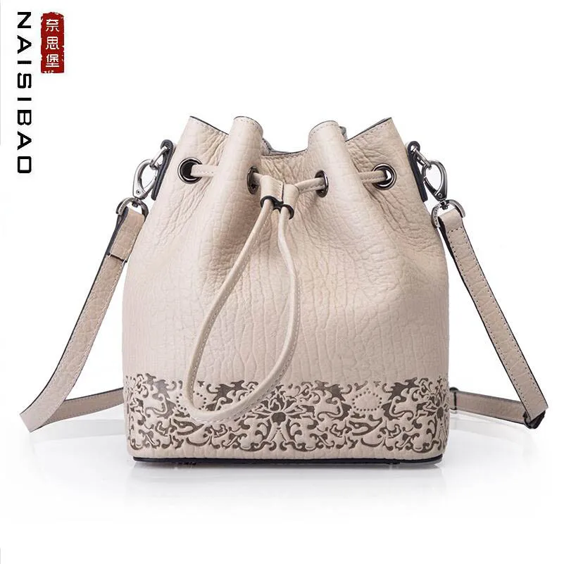 

NAISIBAO high quality fashion luxury brand 2019 new Messenger bag small bag bucket bag retro leather handbag
