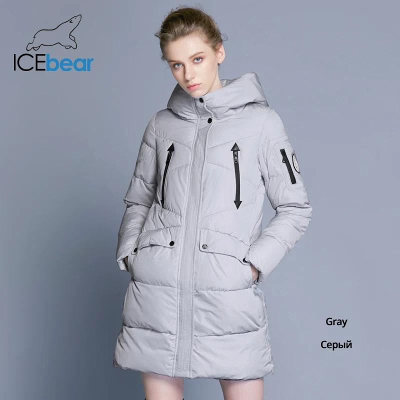 ICEbear Polyester Hooded Coat Woman Clothes Winter Jacket With Pockets 16G6155D - Цвет: 16605 gray