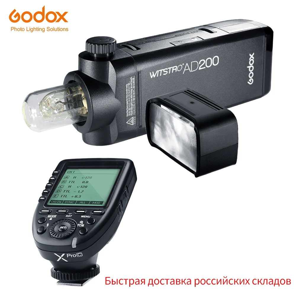 

Godox AD200 200Ws TTL GN60 HSS Flash Built-in 2.4G Wireless and Xpro-C/N/F/S/O/P Transmitter for Canon Nikon Fuji Sony Olympus