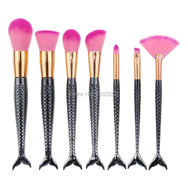 

7Pcs Makeup Brushes Kit Fish Make up Brush Fan Brush Foundation Contour Blusher Eyeshadow Brush Fish Shape Handle Set