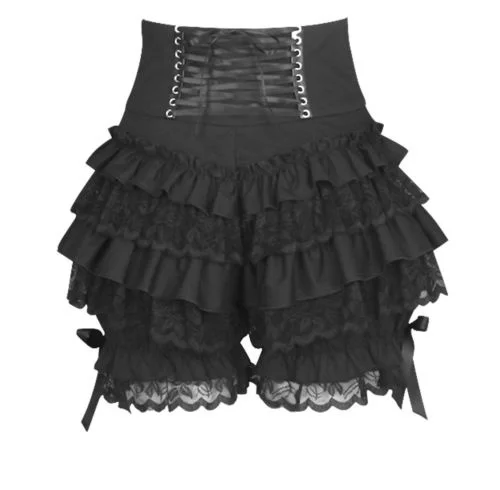 

Girl Fashion Cute Black Gothic Steampunk Lolita Ruffle Lace Pumpkin Bloomers Cotton High Waist Shorts Cosplay Little Devil, Fema