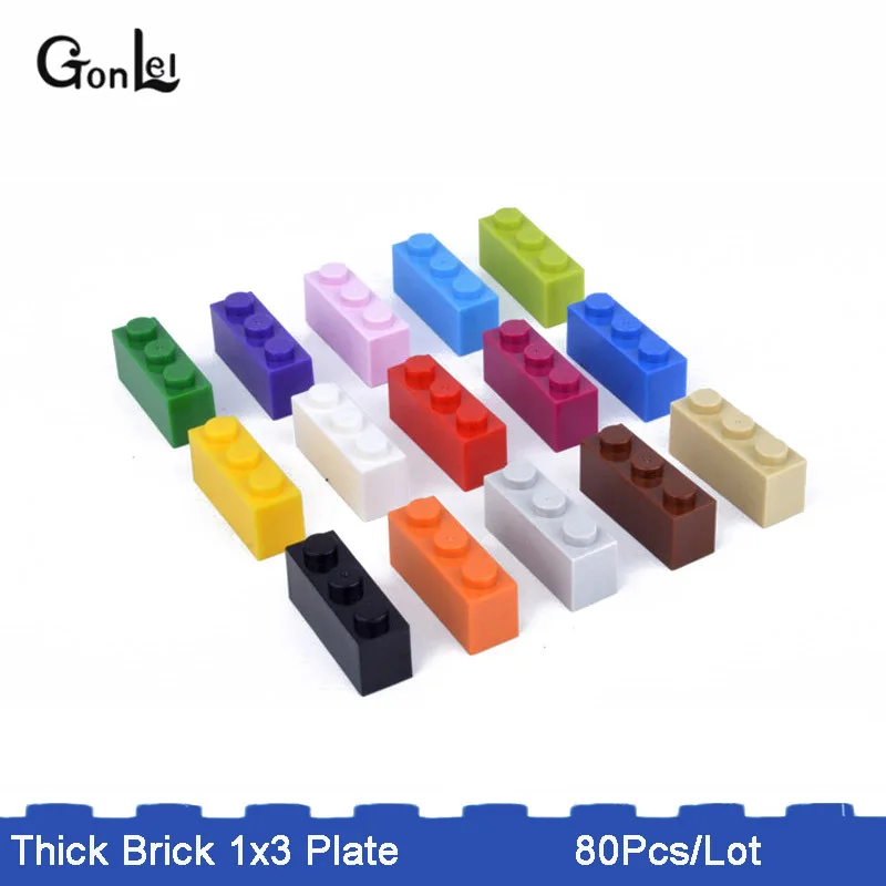 

80Pcs/Lot Moc Brick 1X3 (3h) DIY enlighten Block Bricks Compatible with legoes 3622 Rebrickable Bricks Assembles Particles Toys