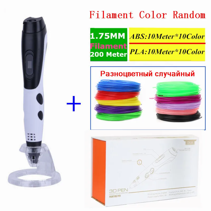 

Newest 3D Printing Pens With 1.75mm 10Colour *10m PLA filament + 10 Colour *10m ABS filament DC 5V 2A USB Charge 3D Painting Pen