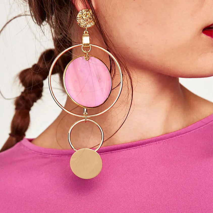 Новое поступление модные трендовые ювелирные изделия металлические длинные серьги с большими подвесками серьги-гвоздики для женщин разного типа