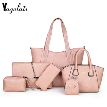 

2019 New Fashion Solid Color Multi-Functional Six-Piece Women'S Bag Large Capacity Containing A Wallet And Make-Up Bag Clutch