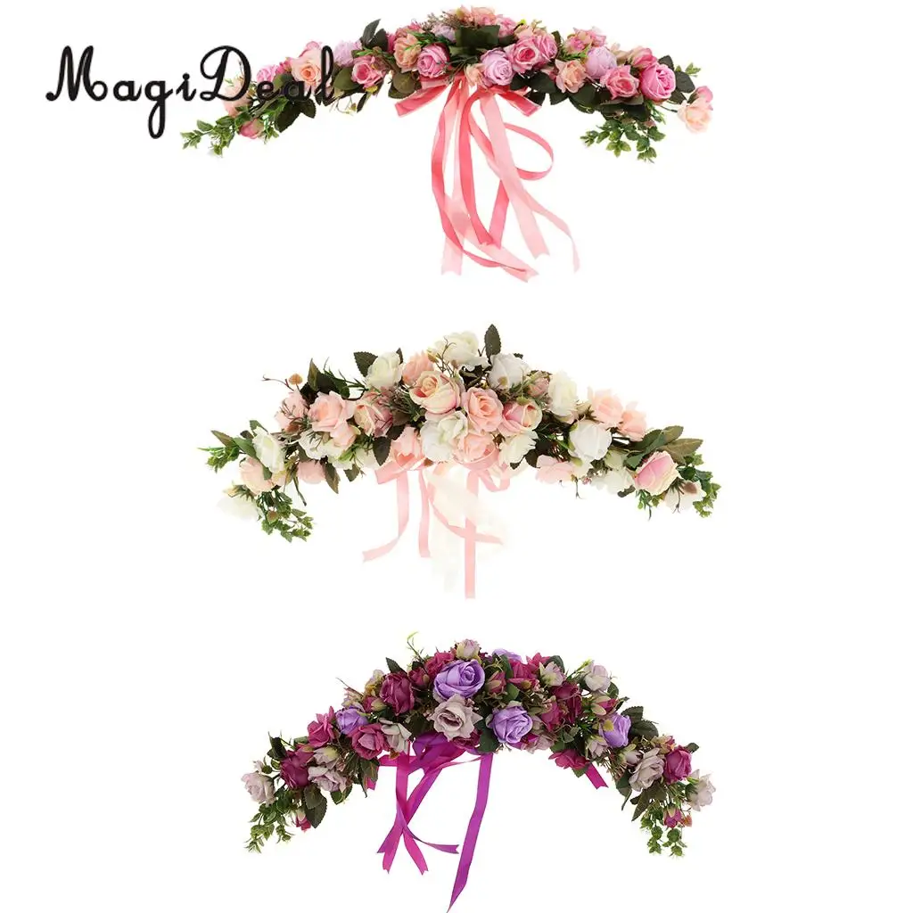 Artificial Silk Rose Wreath Ring Wall Door Lintel Flower Trim Mirror Flower Garland Hanging Wedding Background Prop