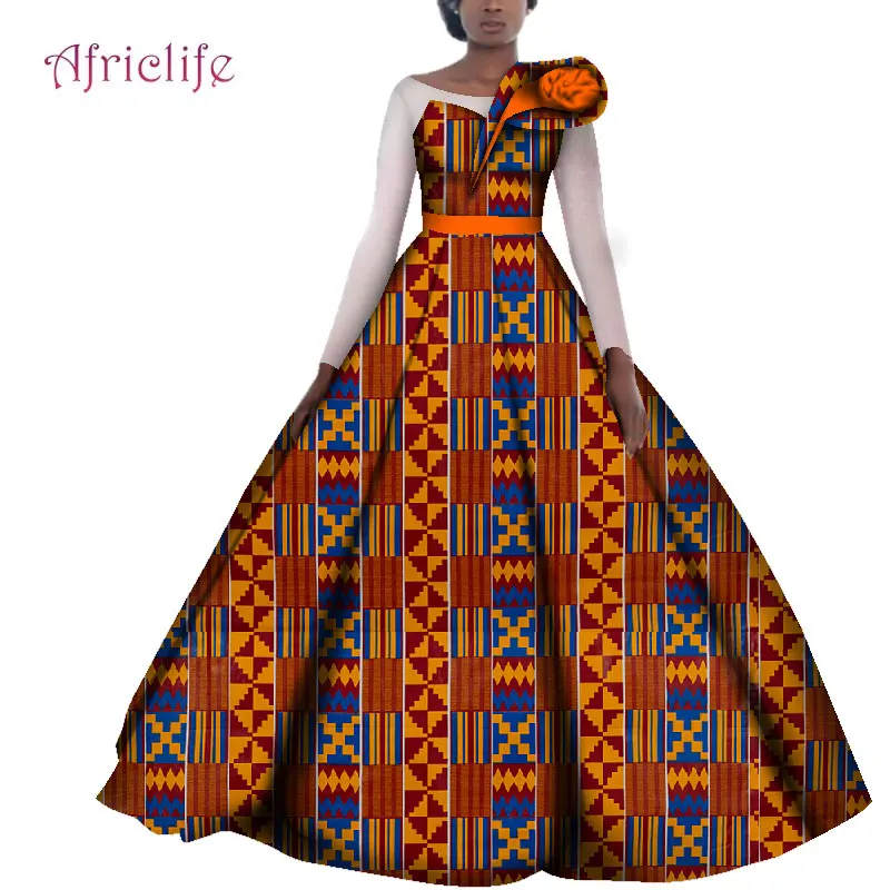 Африканские свадебные платья для женщин хлопок батик Анкара принт традиционная одежда Повседневные Вечерние платья с длинным рукавом размера плюс WY4141