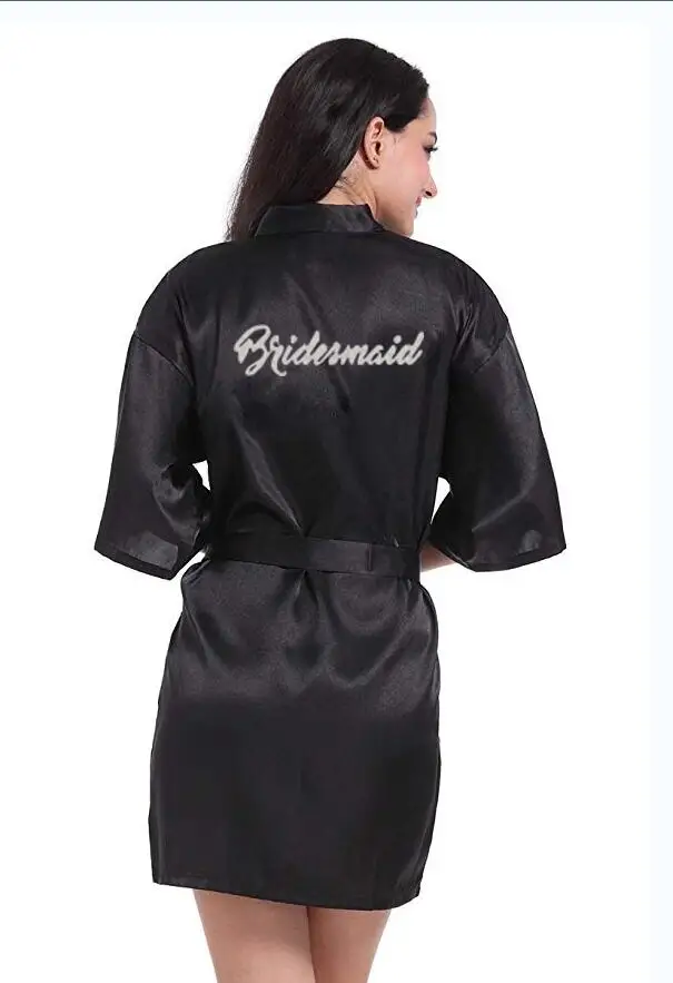 PDTY 01 Silver Writing Bridal Wedding Robes Bride Bridesmaid Maid of Honor Women Party Robe Name and Date Get Ready Robes