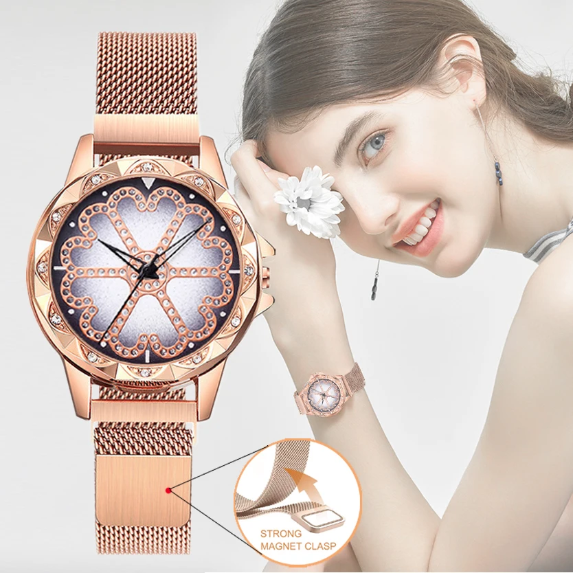 

Luxury women watch magnet stainless steel diamond female luminous shining quartz watch relogio mujer