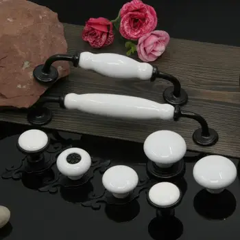 

LCH Cream White Wardrobe Hardware Ancient Style Ceramic Knobs Garden European Style Porcelain Drawer Door Pull Ceramic Handle