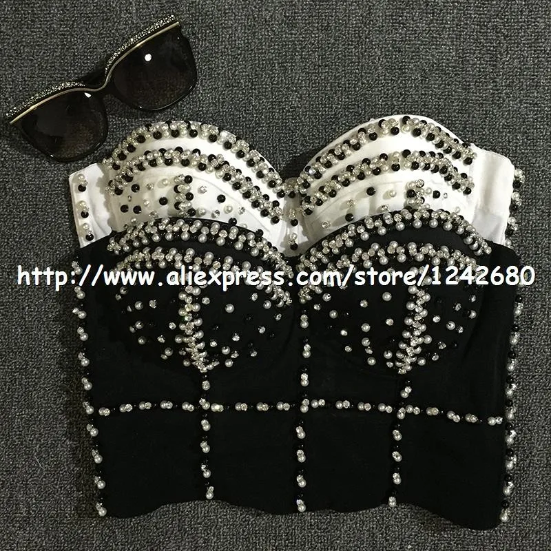 wholesale bead pearls crop top bustier