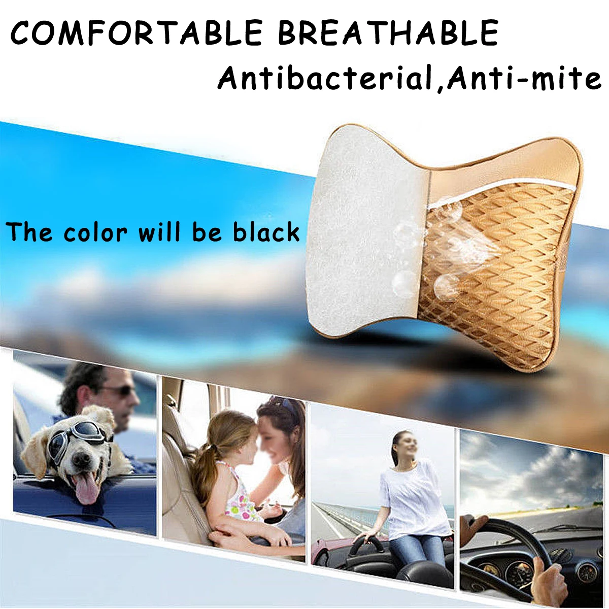  2Pcs PU Leather Knitted Car Pillows Headrest Neck Rest Cushion Support Seat Accessories Auto Black 