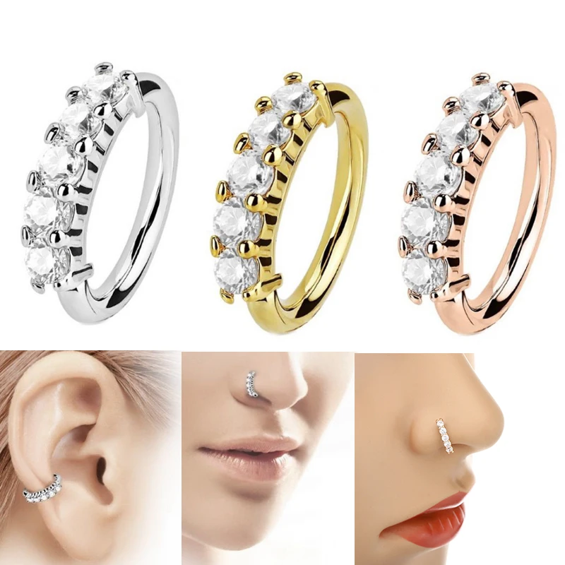 

Simple 1PC Shine Earring Crystal Nose Ring Novelty Tragus Stainless Steel New Body Ear Hoop Cartilage Fashion Jewelry Gift