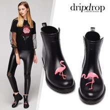 Непромокаемые сапоги с Фламинго; Женская водонепроницаемая обувь из ПВХ на высоком каблуке с изображением кота и принца; короткие резиновые сапоги; женские резиновые сапоги