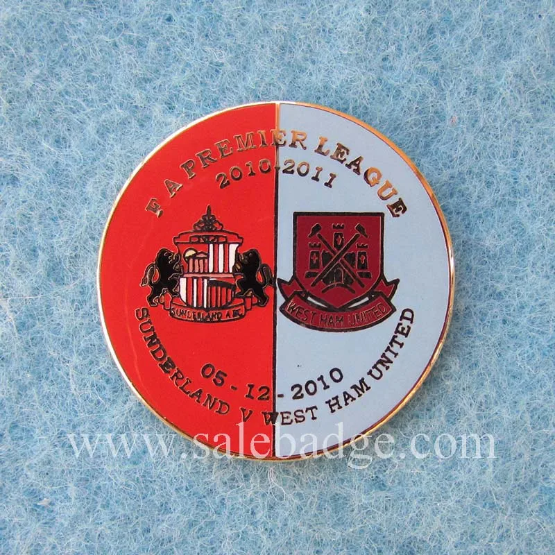 Custom Metal Soccer Team Pins Round Shape Plating Gold Hard Enamel