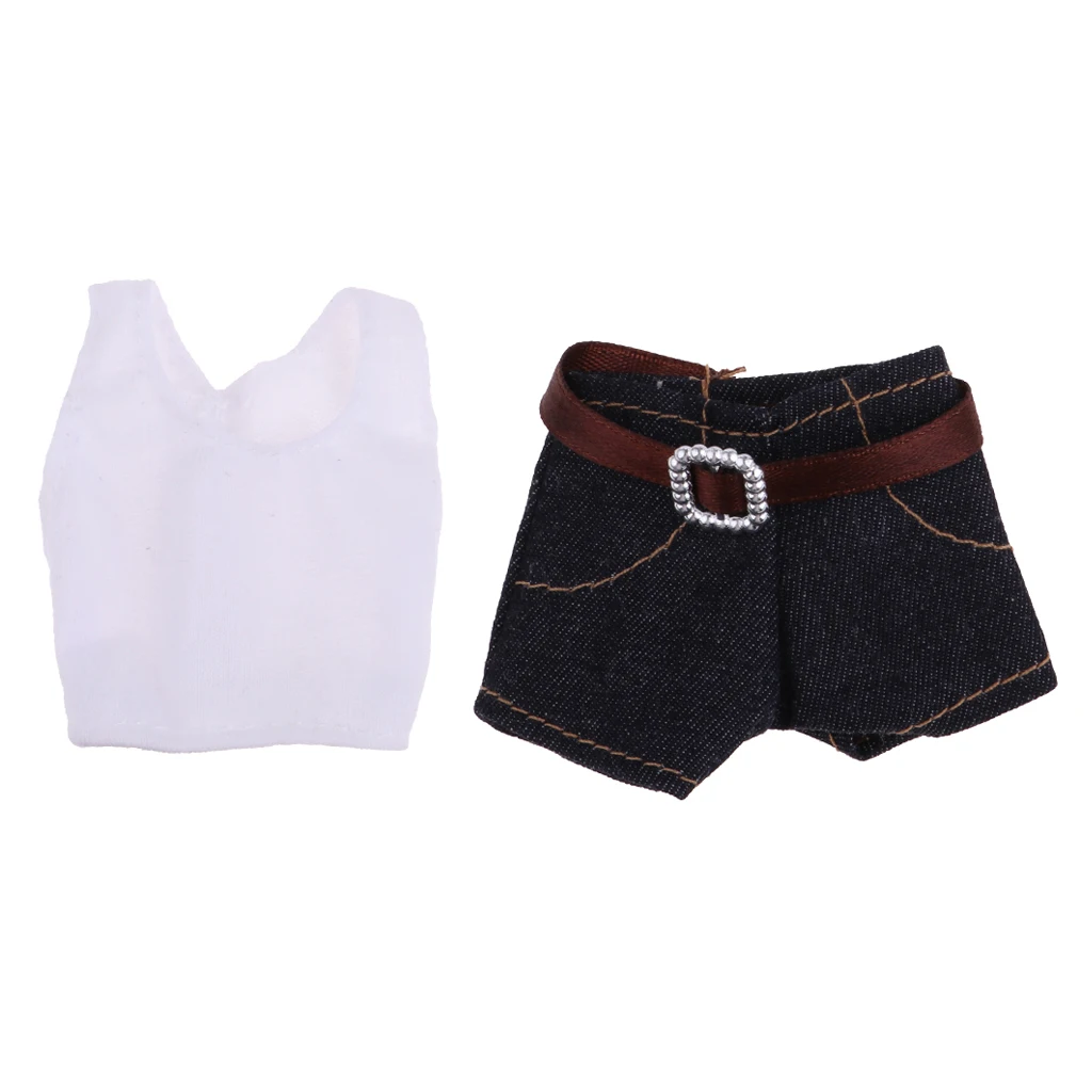 Fashionable Casual Two-piece Outfits Vest And Denim Pants For   30cm Dolls Clothing Accessories