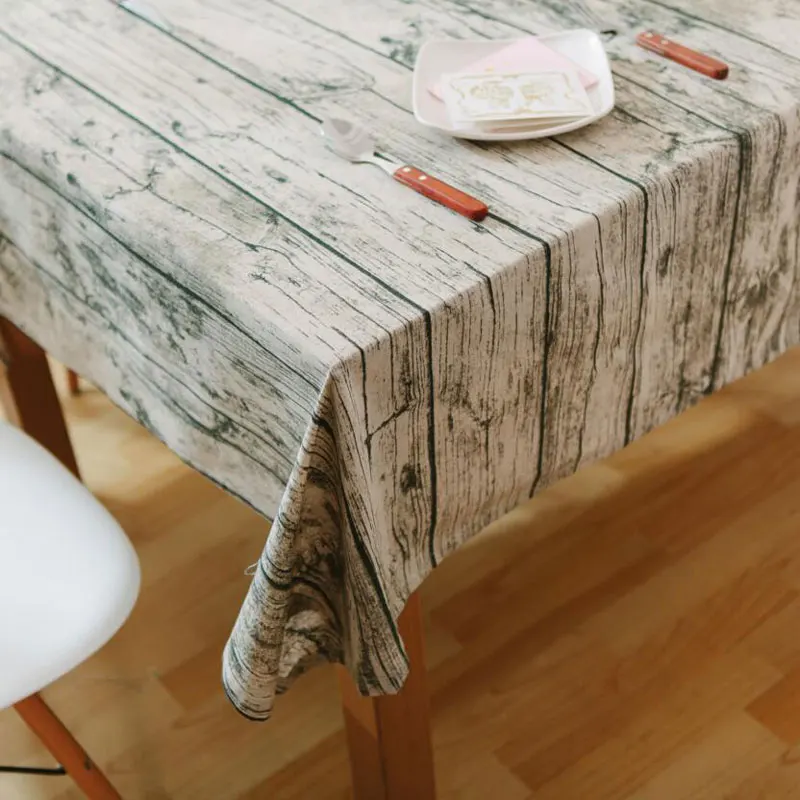 

HELLOYOUNG Wood Grain Pattern Decorative Table Cloth Cotton Linen Tablecloth Dining Table Cover For Kitchen Home Decor U1098