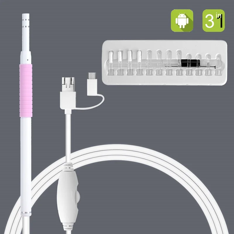 3in1 очистки уха эндоскопа 5 мм 6 светодиодный type c android USB инспекции эндоскоп