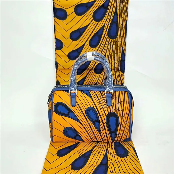 

Amazing wax fabric with bag set African real printed wax fabric (6yards) and wax handbag set SWB15-1