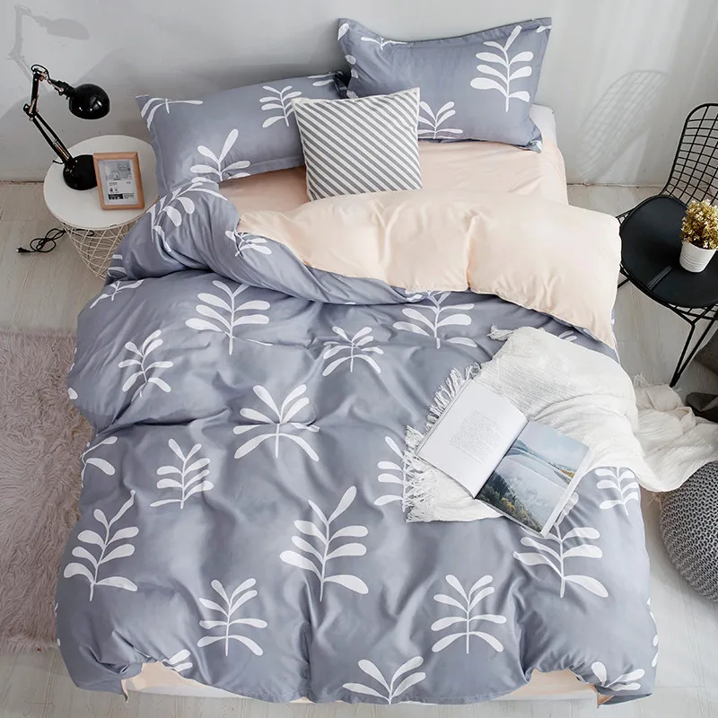

Queen Size Bedding Set King Size Bed Sheet Sets Small Trees Printed Single Bed Linen Gray Color Bedding Kit for Boys
