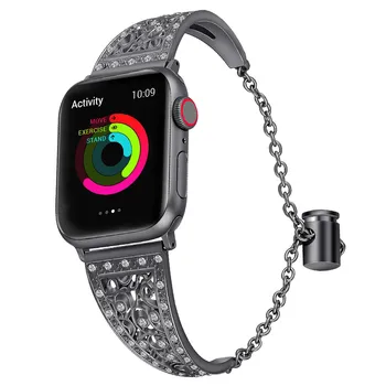 

Smart Watch Smartwatch Strap For Apple Watch 42/44mm Hollowed-Out Rhinestone Stainless Steel Cuff Bracelet Wristband Smartband