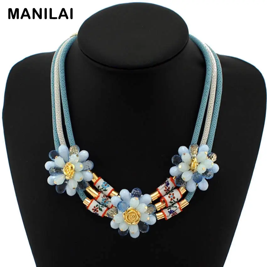 

MANILAI National Style Unique Design Chain Cotton Weave Tube Multicolor Resins Flowers Choker Necklaces Fashion Jewelry CE1942