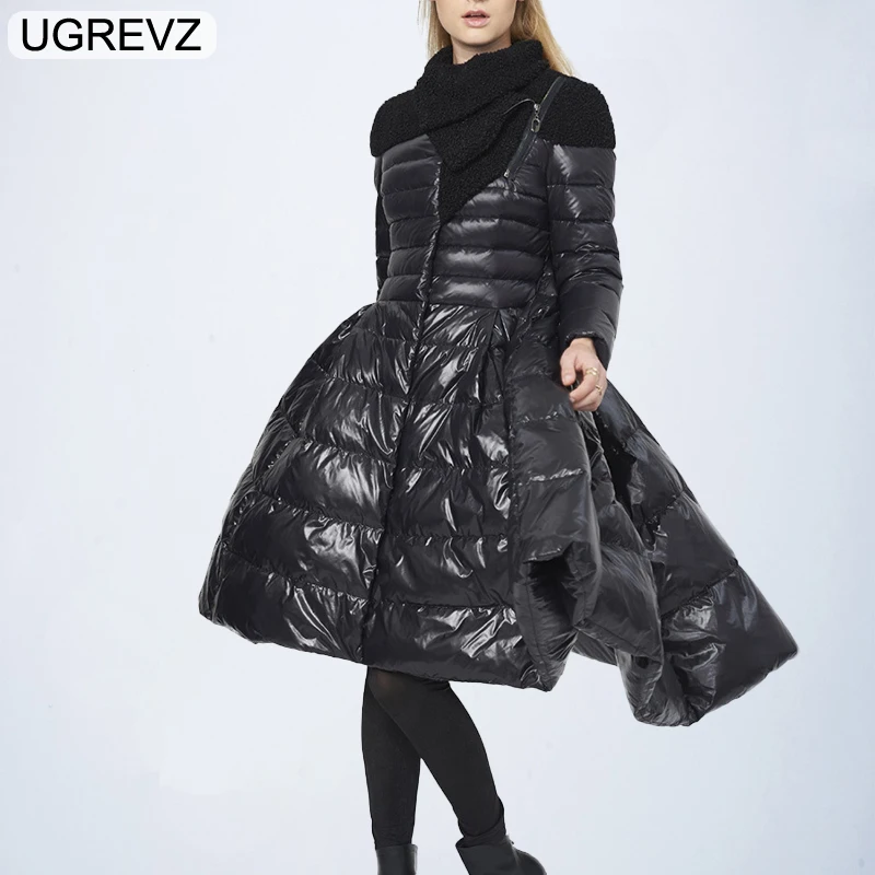 

UGREVZ Cotton Coat Down Jacket for Women Fashion Design 2018 Winter Parka With White Duck Down Long Camouflage Jacket Coat Black