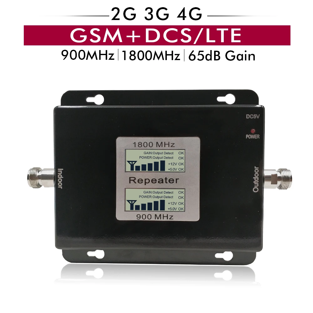 65 дБ усиление 17dBm ЖК-дисплей двухдиапазонный усилитель 2G GSM 900 4G DCS/LTE 1800 сотовый мобильный сигнал повторитель усилитель до 500 кв. М