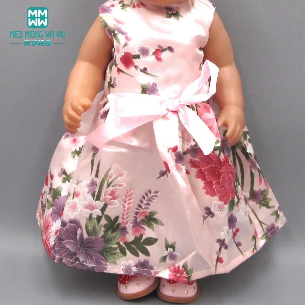 

Baby clothes for dolls fits 43 cm toy new born doll and american doll Pink print dress