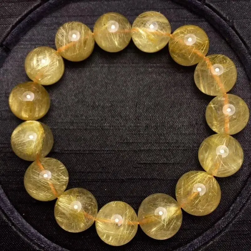 13,8 мм натуральный Золотой рутиловый кварц титана растягивающийся Кристальный браслет