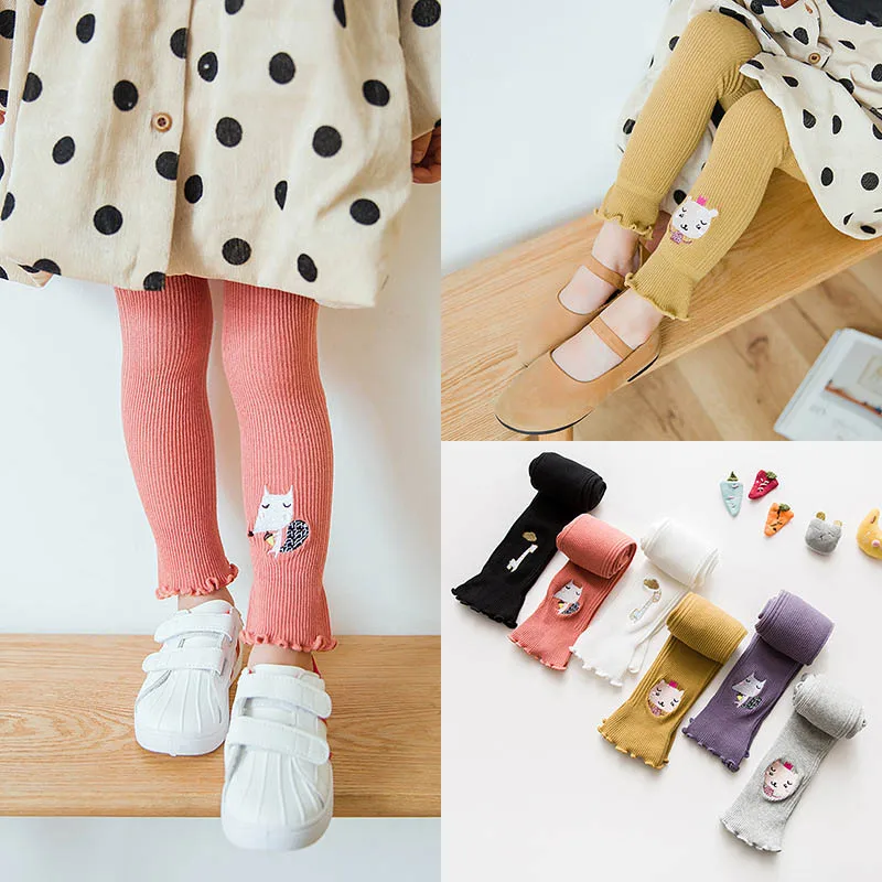 

2018 New Autumn Girls Leggins Knitting Embroidery Cute Cartoon Animal Ruffles Leggings for Baby Toddler Girl Children Kids Getry