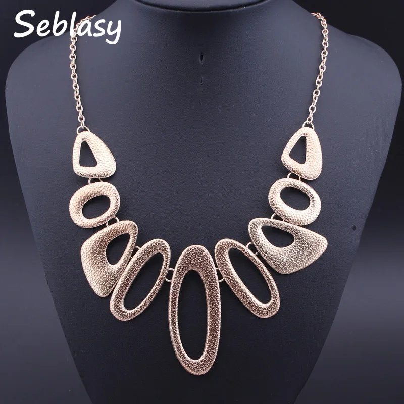 

Seblasy Collier Femme Gold Color Hollow Geometric Matte Alloy Punk Necklaces & Pendants Choker Statement Necklaces For Women