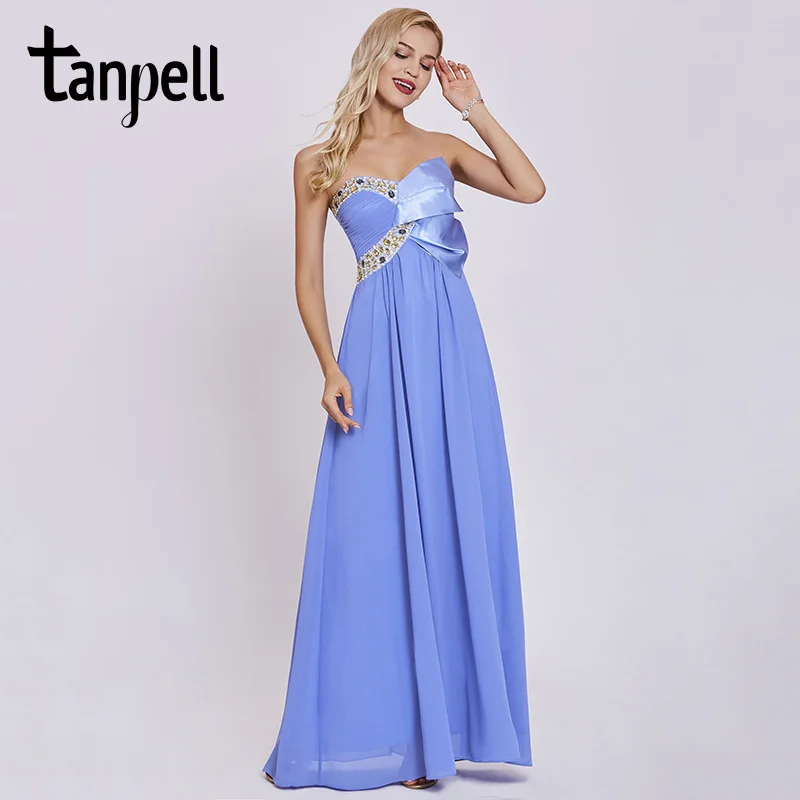 Tanpell без бретелек бисерное вечернее платье Лаванда в пол без рукавов открытая спина гофрированное платье формальное выпускное длинное