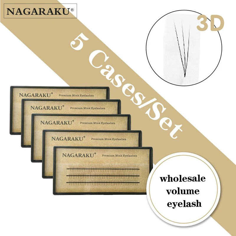 

NAGARAKU 5cases/lot 3D lashes volume eyelashes W shape make up eyelash extensions hand-made black faux mink premade fan lashes