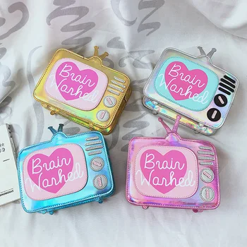 

Funny Creative Design Women Bags Cartoon TV Leather Mini Handbag Hologram Purse Laser PU Chain Strap Girl Crossbody Bag
