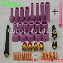 CAROL HOME 43PK Экстра длинный паяльник gsgTIG комплект газовых линз, задняя крышка цанговый корпус подходит для сварки TIG фонарь SR WP9 20 25, 43PK