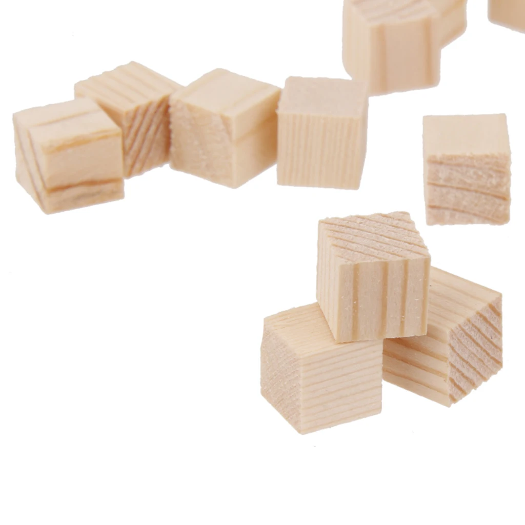 50Pcs Natural Wooden Squre Mini Cubes Embellishment for Craft 10x10x10mm Pine Block Square Cube DIY Manual Building Material 