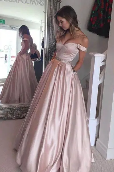 Rosa de Color Rosa Pastel Vestido Largo Prom Vestidos Con Bolsillos 2017 Sexy Rhinestone Fajas Fiesta Formal Vestidos de Noche _ - AliExpress