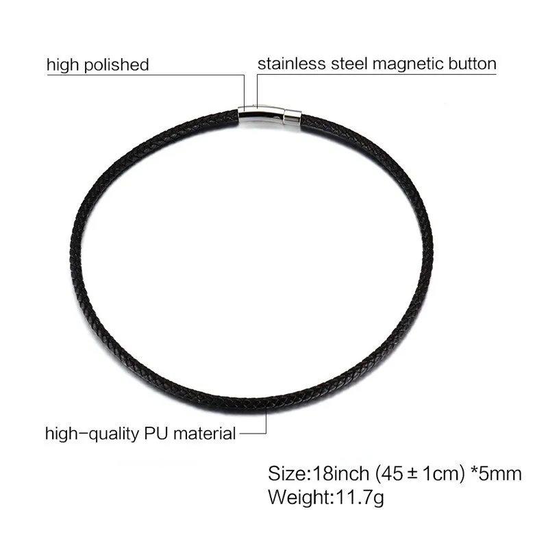 Плетеный из натуральной кожи Мужская цепочка подвеска черный Цвет мужской ручной работы колье-чокер Серебряный тон Нержавеющая сталь без выступа застежка 3/5/6 мм 8," Длина - Окраска металла: NC-148-18 picture 14