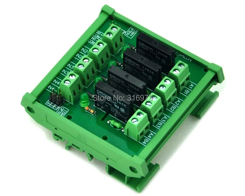 DIN Rail Mount 4 Channel SSR/Solid State Relay Interface Module, AC100