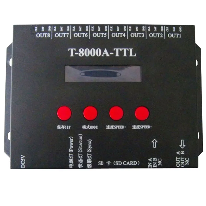 DC5V 24V T8000A светодиодный RGB контроллер 8192 пиксельный для WS2812B TM1804 LPD6803 UCS1903 любой IC