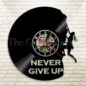 

1Piece Never Give Up Rock Climbing Extreme Sport Vinyl Record Wall Clock Wall Watch Art Home Decor Timepiece Gift For Climber