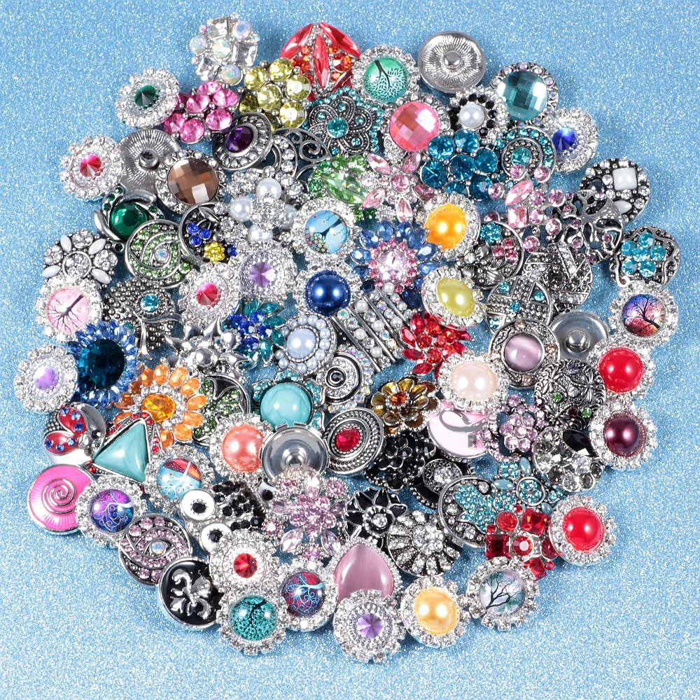 

Wholesale 50pcs/lot Mixed Metal 18mm snap button jewelry Metal Rhinestone snap button Charms For DIY Snap Jewelry