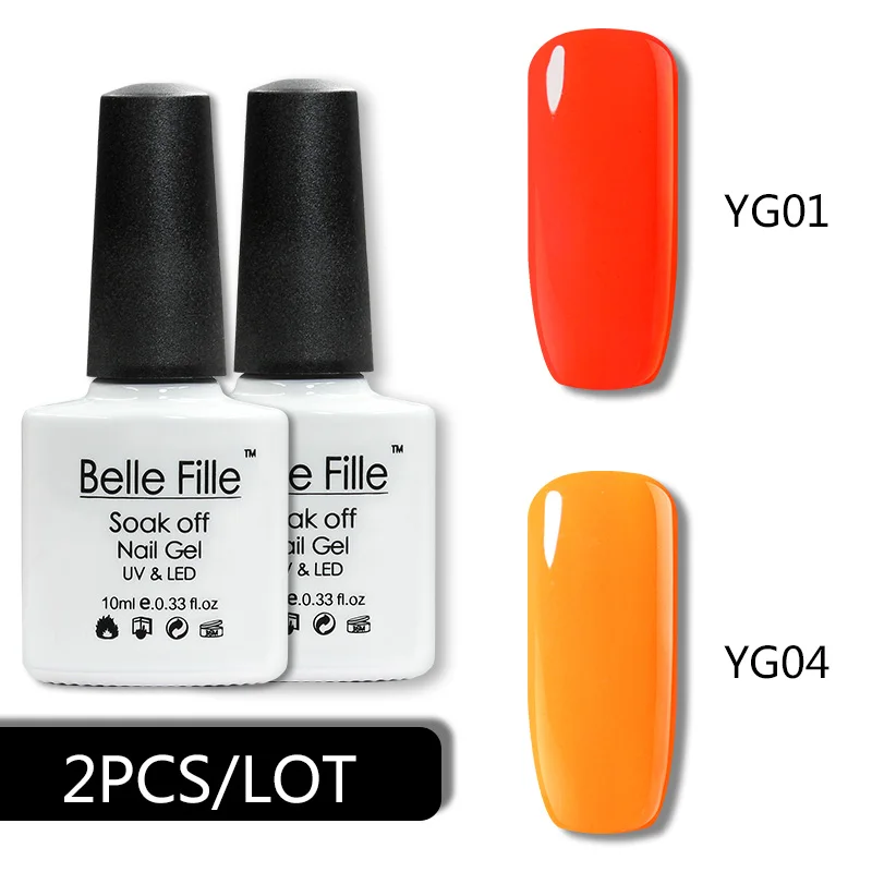 Belle Fille Neon цвета серии 2 шт./лот 10 мл УФ гель для ногтей Soak Off Гель Дизайн лак Vernis Esmalte