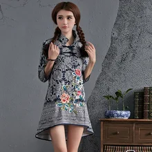 National Wind New Fashion Elegant Vintage Embroidery Handmade Plate Buttons Linen Blouses Shirts Casual Tops