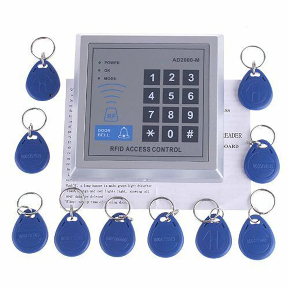 

RFID Access Control System Device Machine Security 1 Set 125Khz 10 Key Fobs ED RFID Proximity Entry Door Lock 2019