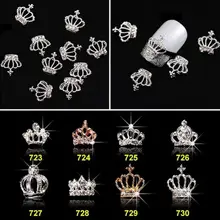 10 шт./лот 16 видов конструкций 3D Корона Форма сплав Золотой Серебряный ноготь художественные талисманы Стразы для маникюра, 3D нейл-арта украшения ML723-738
